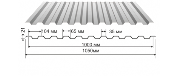 Профнастил оцинкованный С-21 1050x3000 купить недорого в Павловском Посаде